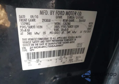 2011 Ford Edge Limited from USA, damaged, VIN 2FMDK4KC7BBA29907